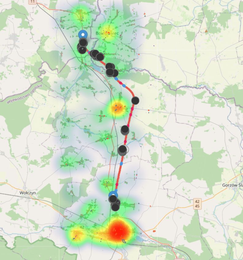 Heatmapa gęstości zaludnienia